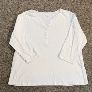 Westport White Button 3/4 Sleeve Top, 2X
